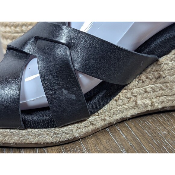 Cole Haan Crystal Strappy Leather Wedges Sandals Womens 8.5 Black Jute Heel Logo - Picture 8 of 15